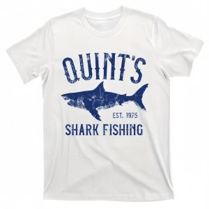 Men's Cotton Short Sleeve T-Shirt Quint's Shark Fishing Vintage Distressed Print Tee