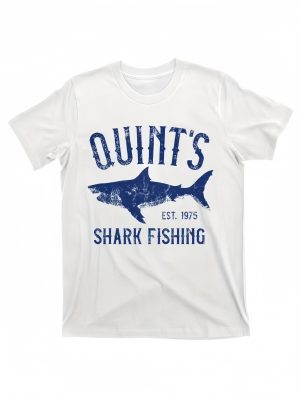 Men's Cotton Short Sleeve T-Shirt Quint's Shark Fishing Vintage Distressed Print Tee