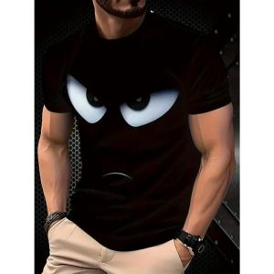 Men's Cotton Angry Eyes Face Print Short Sleeve T-Shirt Casual Graphic Tee